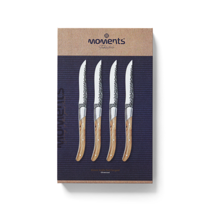 Bowls and Dishes Moments Steakmessen Forged Olijfhout set van 4