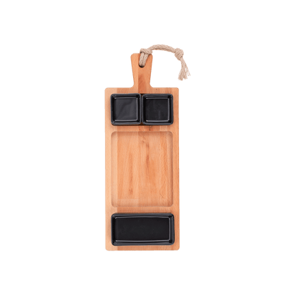 Bowls and Dishes Puur Hout Beuken Foodplank 49 cm met 3 Zwarte Schaaltjes