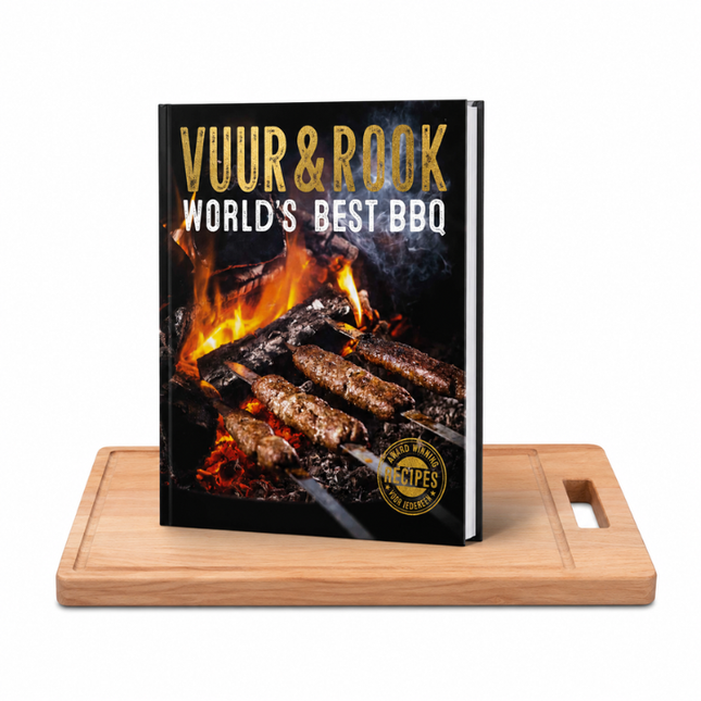 Bowls and Dishes Puur hout snijplank 40 cm + Vuur & Rook World's best BBQ
