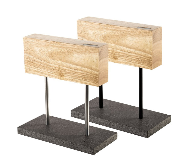 Forged Magnetische Messenblok Eiken op Natuurstenen Voet