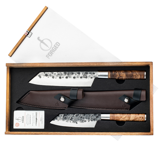 Forged VG10 Forged Bunka Messenset met Lederen Hoes