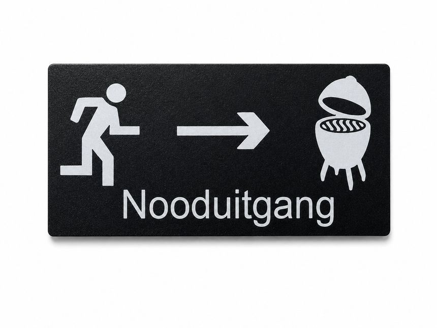 Kamado Specials Nooduitgang Wandbordje Zwart / Wit
